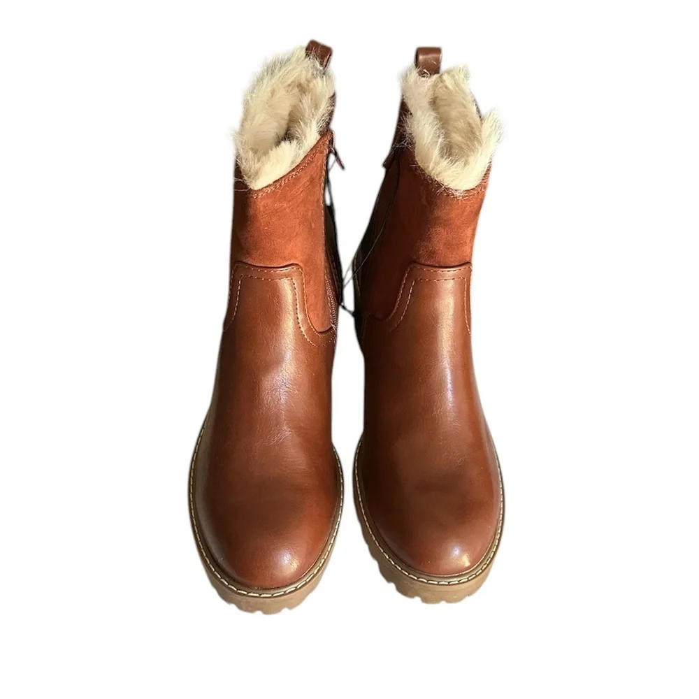 Universal Thread Cognac Brown Faux Fur Lined Block Heel Boots – 9.5 BNIB